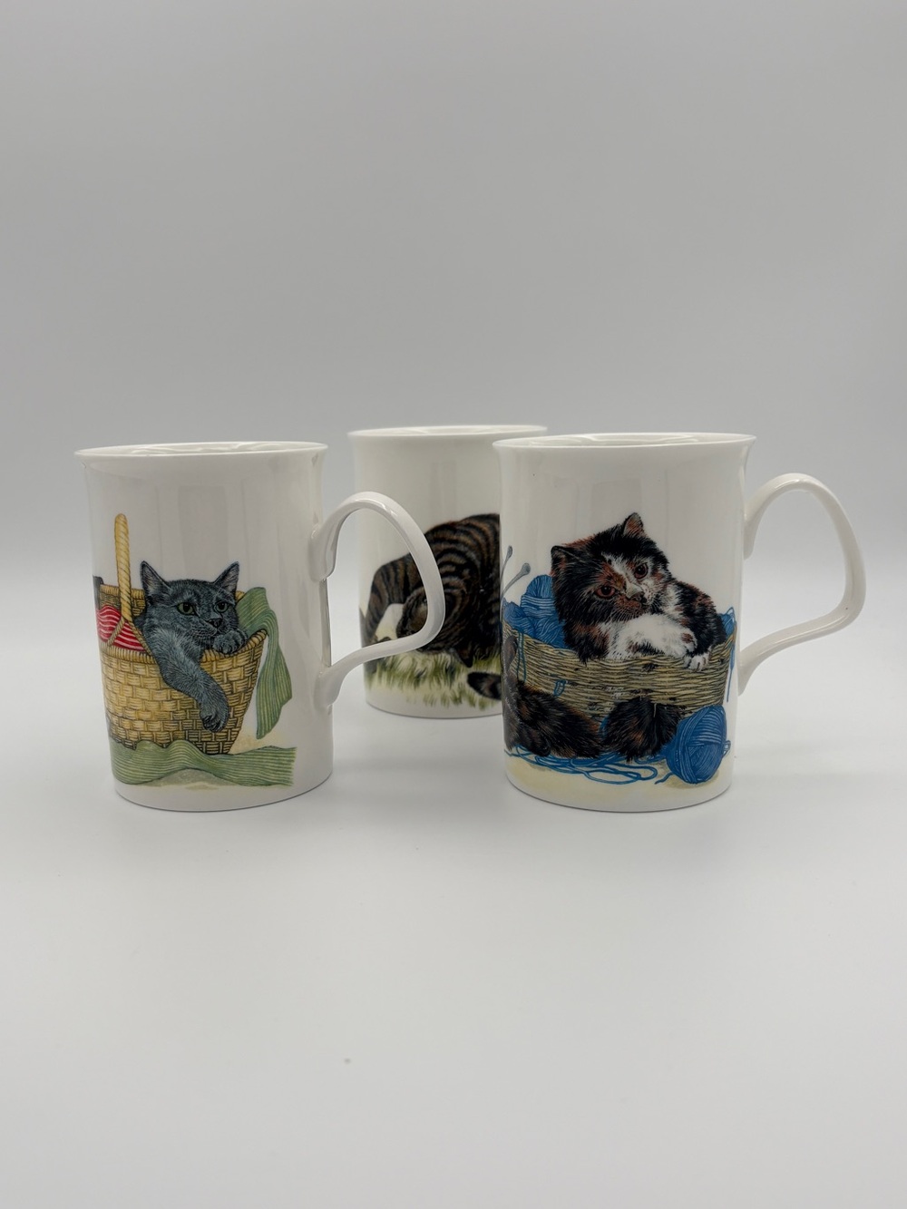 Vtg 1991 Roy Kirkham Kitten Lovers Mug Set (3) K.M. Hassall England